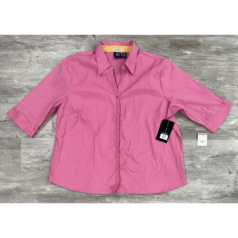 Vintage Mervyns DCC Poly Nylon Stretch Womens Button Up Shirt Size 3X Brand New